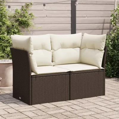 Produktbild von Design Gartensofa mit Kissen 2-Sitzer Braun Poly Rattan, Gartensofas 2024 Neu