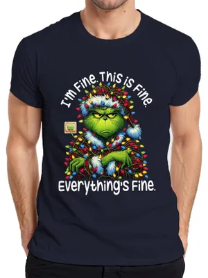 Immagine prodotto di Grinch I'm Fine This Is Fine Everything's Fine Weihnachten lustig Herren T-Shirt, Navy, M