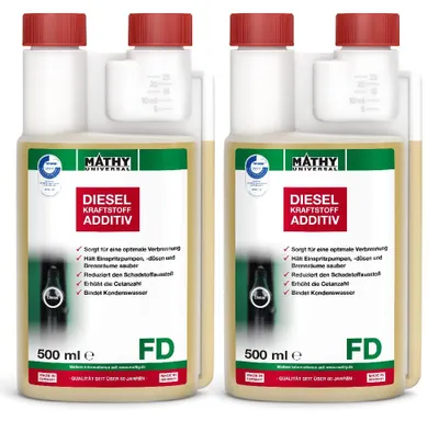 Produktbild von MATHY-FD Diesel-Pflege-Kraftstoffadditiv 2 x 500 ml - Diesel-Additiv für dauerhafte Kraftstoffpflege