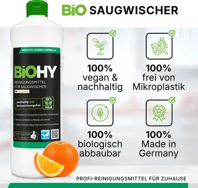 Produktbild von BiOHY Reinigungsmittel für Saugwischer mit Orangenduft, Bodenwischpflege, 3 x 1 l