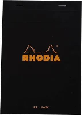 Produktbild von Rhodia 160009C - Schreibblock / Notizblock geheftet No.16 DIN A5 21x14,8 cm, 80 Blätter blanko 80g, abtrennbar und mikroperforiert, mit Kartonrücken, Schwarz, 1 Stück