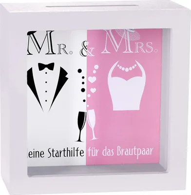 Produktbild von BRUBAKER Bilderrahmen Spardose Mr & Mrs - Kleine Starthilfe für das Brautpaar - Kreatives Geldgeschenk zur Hochzeit aus Holz zum Befüllen - 3D Bilderrahmen Grau
