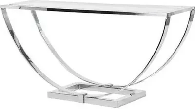 Produktbild von Casa Padrino Luxus Designer Konsole Silber 160 x 40 x H. 75 cm - Metall Konsolentisch mit Glasplatte - Luxus Designer Wohnzimmer Möbel