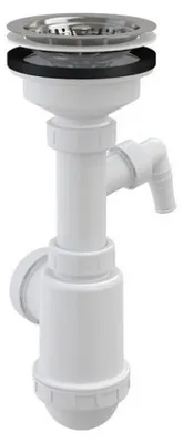 Obrázok produktu pre Drezový sifón DN50/40 s nerezovou mriežkou DN115 a prípojkou na práčku