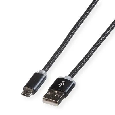 Zdjęcie produktu dla ROLINE 11.02.8318, 1 m, USB A, Micro-USB B, USB 2.0, Męska/Męska, Czarny