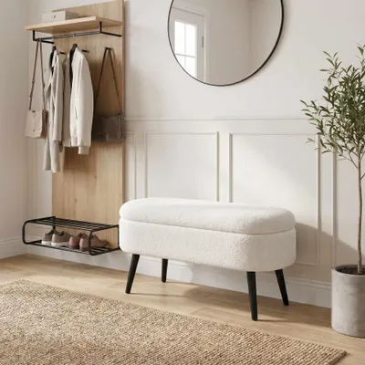 Obrázok produktu pre Hanah Home, kvalitný taburet (100% ľan) - 90 cm, biela/čierna, 100% melamín