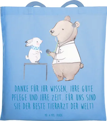 Produktbild von Mr. & Mrs. Panda Tote Bag Bester Tierarzt - Sky Blue - Geschenk, Veterinärmedizin Danke, Dankeschön, Schultasche, Dankbarkeit, Beutel, Bedanken, Fürsorge, Hingabe, sagen