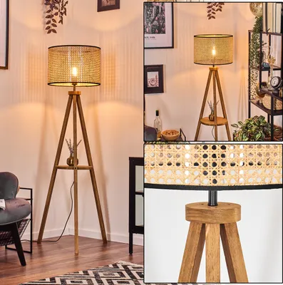 Produktbild von Casalina Stehlampe aus Holz/Wiener Geflecht/Rattan in Natur/Schwarz, Boho-Style