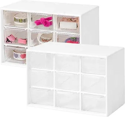 Image de Lot de 2 caisses de rangement en plastique transparent à 9 tiroirs