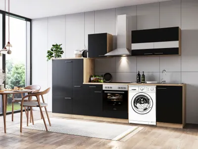 Produktbild von Küche Küchenzeile für Unterbau Waschmaschine Eiche Schwarz Merle 310 cm Respekta
