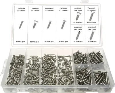 Produktbild von Blechschrauben Sortiment Ø 2.9-3.9 mm Edelstahl PH Kreuzschlitz Satz 420 Stück