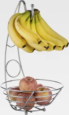 Produktbild von Obstkorb mit Bananenhaken 43cm Hoch/Früchtekorb/Bananenhalter/Gemüsekorb/Obstschale mit Bananenhaken, Silber verchromt