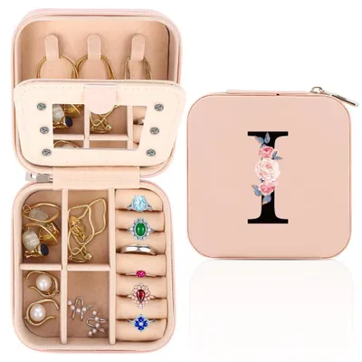 Imagen del producto de Caja de viaje pequeña para joyas, con espejo, compacta, ideal para llevar de viaje