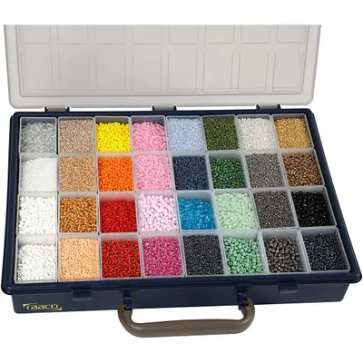 Produktbild von Creativ Company Rocailles, D 1,7+3+4 mm, Größe 6 0+8 0+12 0, Lochgröße 0,5-1,2 mm, Farben können variieren, 32x100 g 1 Box
