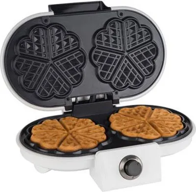 Produktbild von Korona 41020 Doppelwaffelautomat | 1200 Watt max. | Waffeldurchmesser je 13 cm | 5 Bräungungsstufen | stufenloser Temperaturregler | wärmeisolierter Handgriff, 2 Waffel(n), Herz (Form), Schwarz, Weiß, 13 cm, 1 m, 1 m