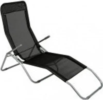 A black mesh chaise lounge chair with a silver metal frame, shown against a white background.