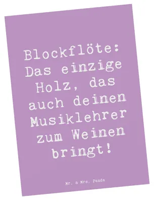 Produktbild von Mr. & Mrs. Panda Postkarte Spruch Blockflöte Humor - Lavendeltraum - Geschenk, Fotokarte, Musikschule, Ansichtskarten, Grußkarte, Bassblockflöte, Musiker, Tenorblockflöte