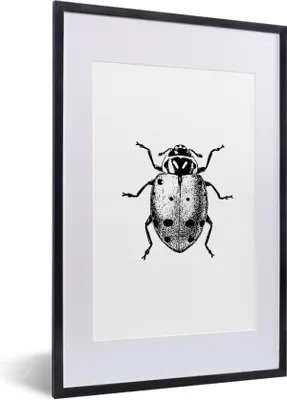 Produktbild von MuchoWow® Gerahmtes Poster Vintage - Marienkäfer - Insekten - Schwarz und weiß 40x60 cm - Poster mit Schwarzem Bilderrahmen Wandposter Rahmen Foto Bilder - Poster in Rahmen