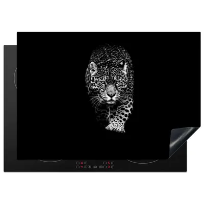 Produktbild von KitchenYeah© Herdabdeckplatte Tiere - Schwarz - Leopard - Weiß - Wild , 75x52cm, Küche Deko, Glaskeramikkochfeld Herdabdeckung, Abdeckplatte fùr Kochfeld