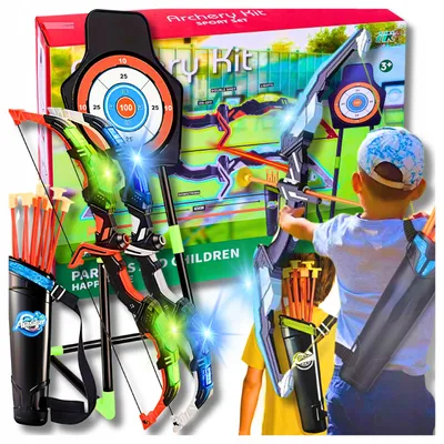Produktbild von ZLARO LED Spielzeugbogen Set für Kinder, 2x mit 20 Pfeilen und Zielscheibe
