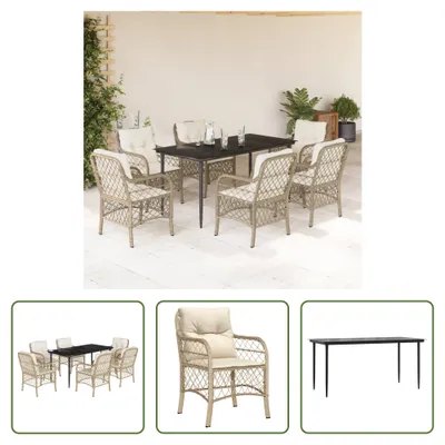 Produktbild von The Living Store 7-tlg. Garten-Essgruppe mit Kissen Beige Poly Rattan