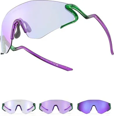 Produktbild von ROCKBROS Fahrradbrille Sonnenbrille, Photochrome Brille, Selbsttönend UV400 Schutz TR90 Sportbrille, Ultraleicht 24g Laufbrille Lila / Grün