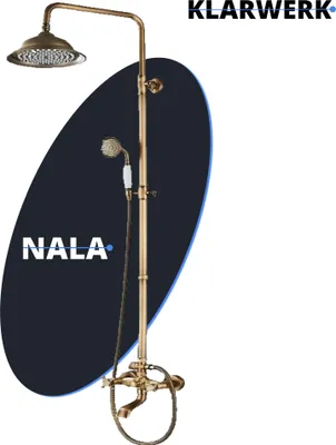 Produktbild von KLARWERK® NALA | Vintage Duscharmatur Set mit Regendusche & Handbrause Messing Gold | Edelstahl Retro Design Duschsystem | Duschsäule Mischbatterie
