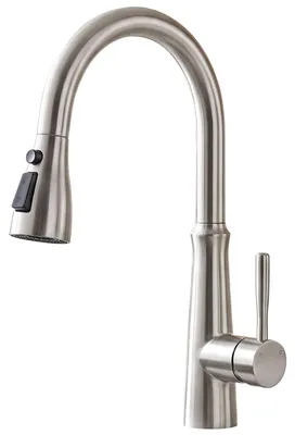 Image de Robinet de cuisine extractible, pivotant à 360°, finition nickel brossé