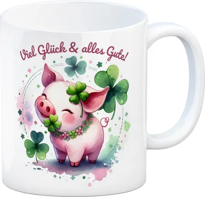 Produktbild von Glücksschwein Kaffeebecher mit Spruch Spruch Viel Glück & alles Gute!