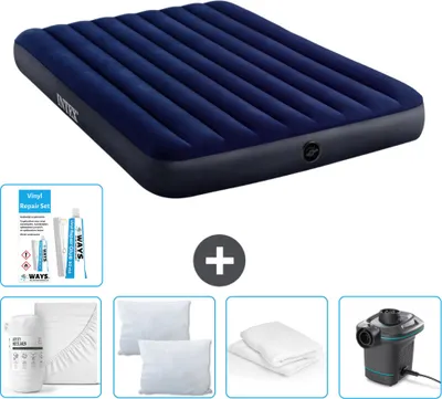 Produktbild von Intex Luftbett – 2 Personen – 152 x 203 x 25 cm – Blau – im Lieferumfang enthalten Spannbettuch - Küssen - Pumpe - Reperaturset en Kissenschutz