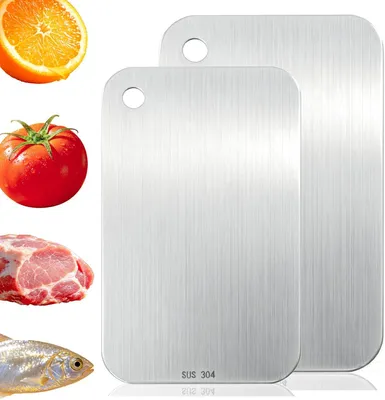 Productafbeelding van Snijplank set 2 stuks, titanium roestvrij staal, 29x20 cm en 25x15 cm, voor keuken