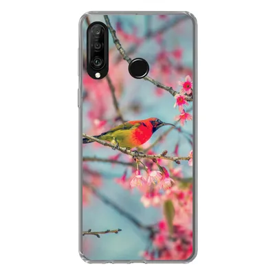 Produktbild von MuchoWow® Handyhülle Schutzhülle Hülle für Huawei P30 Lite Vogel - Sakura - Farben Silikon Softcase Handy Hülle - Handyhülle