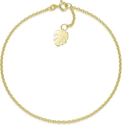 Produktbild von SILBERKETTEN STORE Fußkette Erbse 1,8mm mit Blattanhänger -echt 585 Gold, Länge wählbar - 27cm