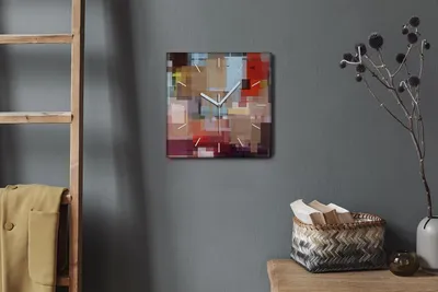 Produktbild von Coloray Hodiny Unikátní 30x30 cm  Tiché hodiny Pro obývací pokoj a kuchyň Nástěnné hodiny Plátno Bílé ručičky hodin - Barevné pixely