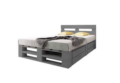 Produktbild von Lermowood Palettenbett M2 180 x 200 cm mit Kopfteil und 2 Bettkästen Grau Holzbett Massivholzbett Bett aus Paletten Seniorenbett Kinderbett Jugendbett