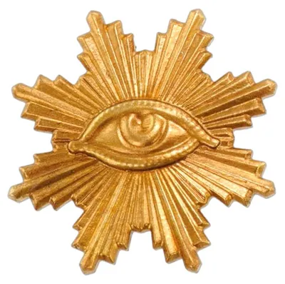 Votivgabe Gold mit Heiligenschein und Auge, antike Patina, 9,7 cm