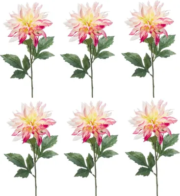 Produktbild von 6er Set künstliche Dahlien mit XXL Blüte weiß rosa pink 60cm Emerald Kunstblumen