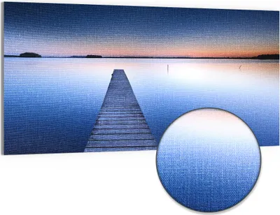 Produktbild von DEQORI Hybrid Leinwand Bild 100x50 cm 'Steg in die Dämmerung' Wandbild Glas flach modern
