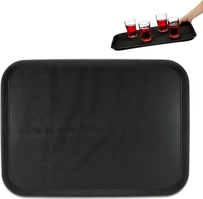 Produktbild von Relaxdays Serviertablett, rutschfeste Oberfläche, eckiges Kellnertablett, Getränke, Gastronomie, BxT: 56x41 cm, schwarz