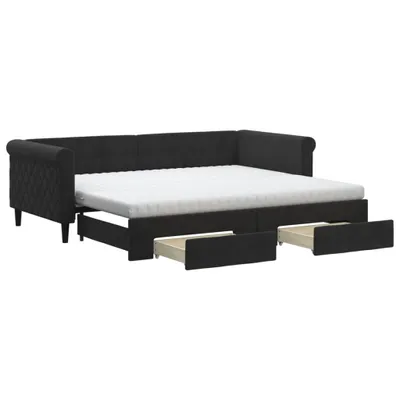 Image de vidaXL Lit de jour extensible avec tiroirs noir 90x200 cm velours