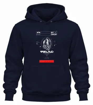 Zdjęcie produktu dla Bluza z kapturem "System Initialized", motyw cyberpunkowy, sci-fi, Japonia, styl Y2K, motyw mecha, kolor granatowy, rozmiar 3XL