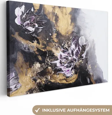 Produktbild von OneMillionCanvasses® - Leinwandbilder - 140x90 cm, Abstrakt - Schwarz - Grau - Farbe, Wandbilder Kunstdruck Wanddekoration - Foto auf Leinwand - Gemälde auf Holzrahmen