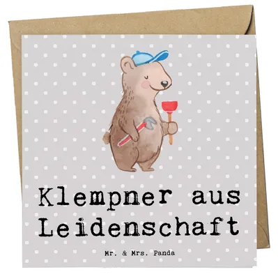 Produktbild von Mr. & Mrs. Panda Klappkarte Klempner Leidenschaft - Grau Pastell - Geschenk, faltkarte, Grußkarte, Gesellenprüfung, anlasskarte, Lustig, Glückwunschkarte, doppelkarte