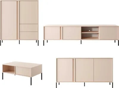 Produktbild von Wohnzimmer-Set Wohnwand Dast 4-teilig beige Ausführung wählbar,ohne LED-Beleuchtung