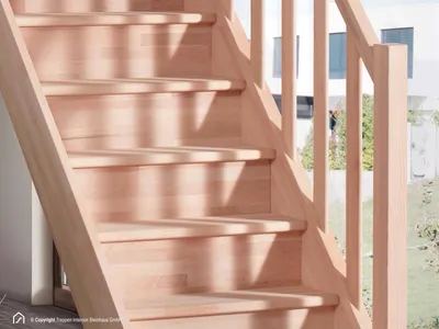 Produktbild von Holztreppe Intercon Casablanca | Buche | gerader Verlauf | 60 cm Breite | beidseitiges Geländer | mit Setzstufen | Stiege