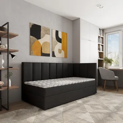 Produktbild von Masseno Boxspringbett BEVE 100x200 cm Komplett-Set mit Bonell Matratze und Topper, Polsterbett mit Bettkästen -Schwarz, KRONOS 07