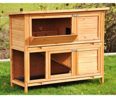 Produktbild von Kaninchenstall Kleintierstall - Doppelstöckig - 122 x 50 x 103 cm - Mit Heuraufe - Für Kaninchen und Meerschweinchen