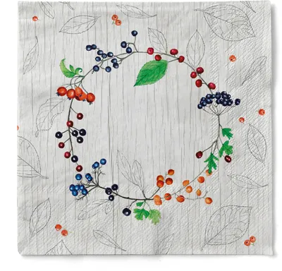 Zdjęcie produktu dla Serwetka papierowa Brenda, 40 x 40 cm, 3-warstwowa, 100 sztuk – Mank – Wianek kwiatowy