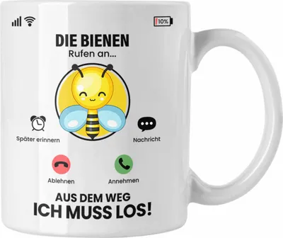Produktbild von Trendation - Die Bienen Rufen An Tasse Geschenk für Bienen Züchter Besitzer Geschenkidee Lustig Spruch Imker (Weiß)