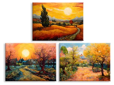3er-Set Leinwandbilder Sonnenuntergang, Natur, 40x30 cm, mit Holzrahmen